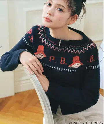 새상품 [ 패딩턴(TM) x CELFORD ] 더블 자카드 지퍼 가디건