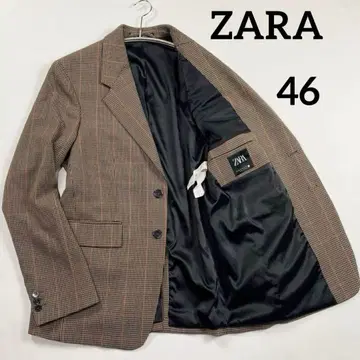 컨디션 최상 ZARA 테일러드 자켓 M 하운드투스 글렌체크 브라운 46