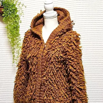 Kaon 루프 편 푸들 퍼 모코모코 브라운 가디건 코트