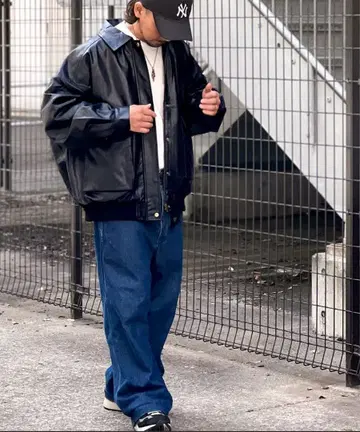 블랙 레더 봄버 자켓