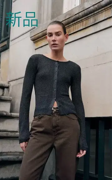 택 포함 새상품! ZARA 자라*라메 리브 긴팔 가디건 M