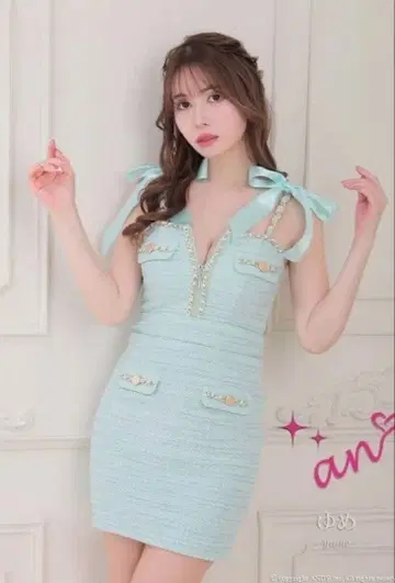 an 라이트 그린 미니 드레스 M 사이즈