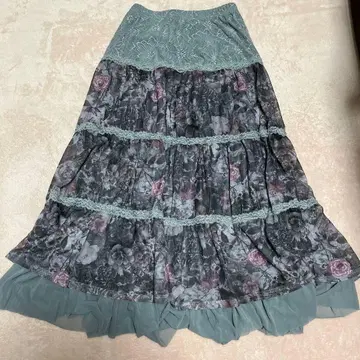 히메갸루 y2k 티어드 롱 스커트 꽃무늬 프릴 레이스