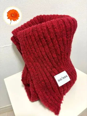 un/neu 안노이 리브 니트 빅 스톨 머플러 대형 볼륨 빨간색