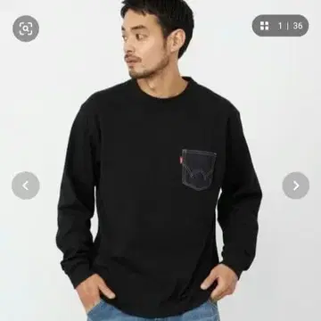 EDWIN 데님 포켓 T셔츠 XL 블랙