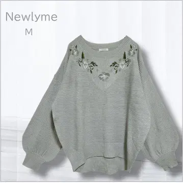 뉴 리전 자수 디자인 돌먼 니트 풀오버 그레이 M