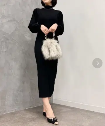 anuans 긴팔 니트 원피스 롱 맥시 블랙