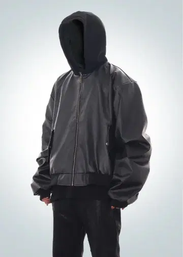 가죽 봄버 자켓 플라이트 자켓 후드 부착 PU 가죽 블랙