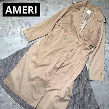 AMERI 아메리 빈티지 벌룬 체크 개더 트렌치코트