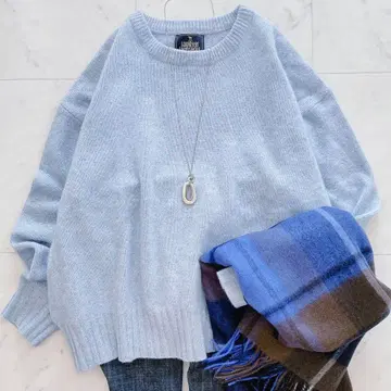 새상품급 어반 리서치 도어스 해밀턴 울 크루 와이드 풀오버 블루