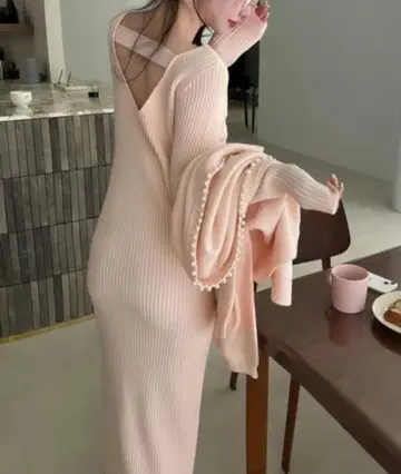 ROYAL PARTY 펄 트리밍 가디건 앙상블 원피스