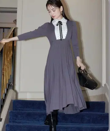 SNIDEL 블라우스 칼라 도킹 니트 원피스 차콜 그레이 사이즈 1