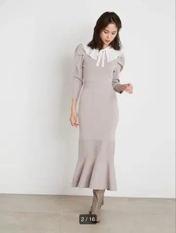 SNIDEL 플리츠 칼라 니트 원피스 탈착식 옷깃 프릴 머메이드