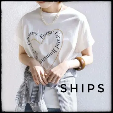 SHIPS 오가닉 코튼 T셔츠 반팔 로고 프린트 화이트