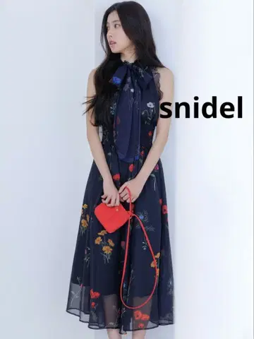스나이델 백리본 쉬폰 원피스 SNIDEL