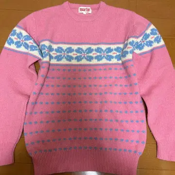 울 100% 대만제 노르딕 무늬 스웨터 선명한 핑크