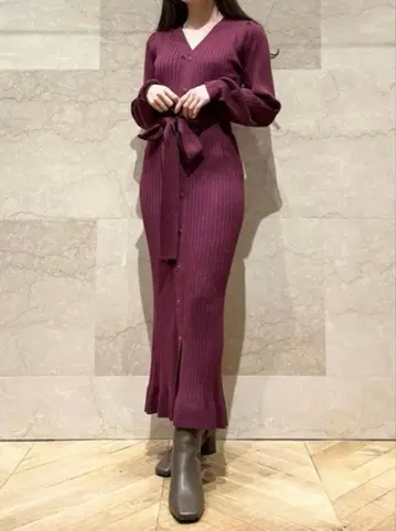 스나이델 프론트 버튼 니트 원피스 wine