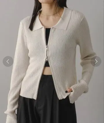 Kastane 더블 ZIP 라메 리브 가디건 아이보리