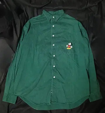 레어 빈티지 미키 90s 긴팔 셔츠 2XL 그린