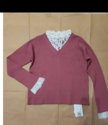 새상품 질 스튜어트 레이스 장식 핑크 니트