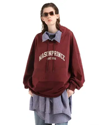 MASONPRINCE 오버 사이즈 워시 가공 칼리지풍 후드티