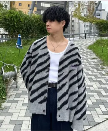 ADAMSTE 샤기 니트 애니멀 가디건