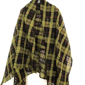 고급 소재 올리브 그린 블랙 체크 무늬 스톨 얇은 소재 비침 대형 숄