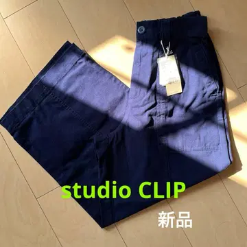 studio CLIP 네이비 와이드 팬츠 전후 포켓 부착 면 100% M