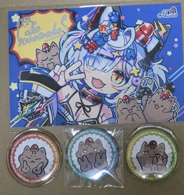 고양이 원 파토큐인 라디오의 캔뱃지 3개 세트와 엽서