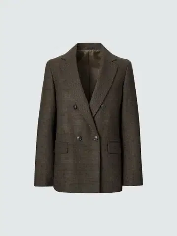 새상품급 유니클로 더블 자켓 (체크무늬) 올리브 M