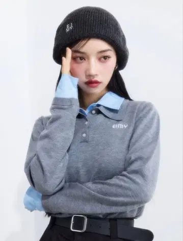 eimy istore 더블 칼라 디자인 니트 그레이