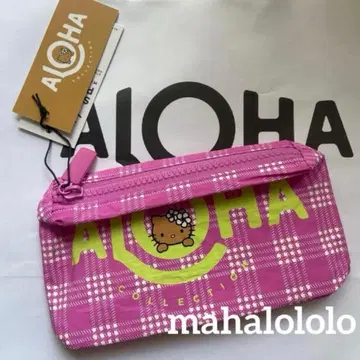 알로하 컬렉션 헬로키티 파우치 하와이 체크 무늬 핑크