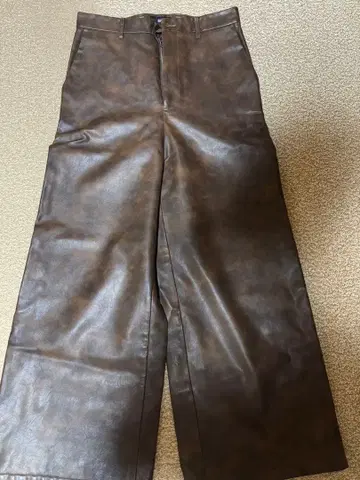 브라운 가죽 와이드 팬츠