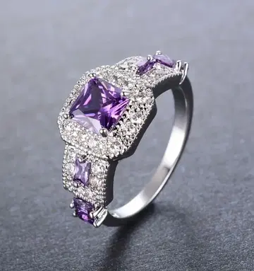 FJ 고품질 큐빅 지르코니아 반지 스퀘어 컷 보라색