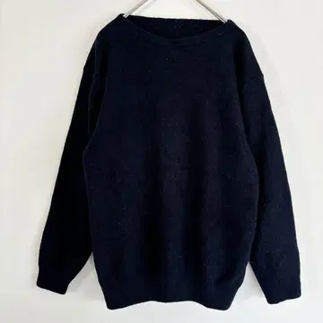 다크 네이비 니트 긴팔 스웨터 남성용 여성용 보트넥 헤비