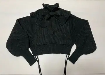 PERNA 레이어드 니트 케이프 머플러 세트 블랙 계열 퍼프 슬리브