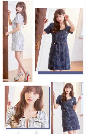 DAZZY 네이비 트위드 드레스 L