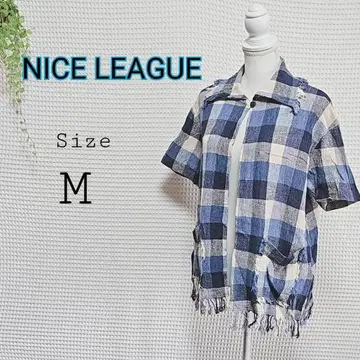 NICE LEAGUE 프린지 체크 무늬 1개 버튼 반팔 셔츠 M 사이즈