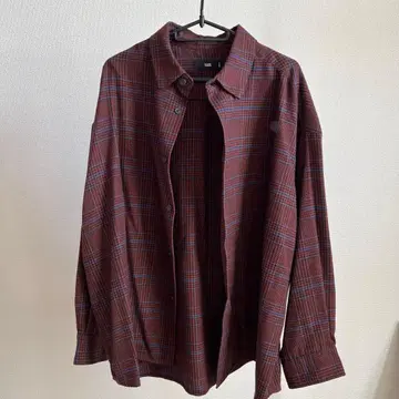 HARE 빅 실루엣 체크 무늬 긴팔 셔츠 보르도 패턴