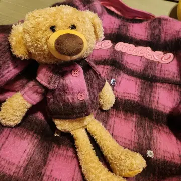 13DE MARZO 핑크 체크 무늬 테디베어 겉옷