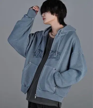 ADRER 헤비웨이트 로고 세미숏 빈티지 더블 지퍼 후드티 S