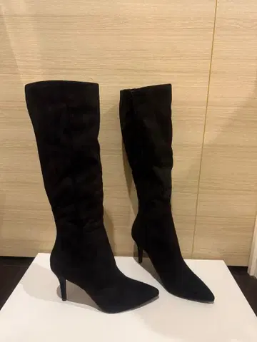 란다 우천 겸용 블랙 스웨이드 롱 부츠