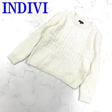 인디비 긴팔 니트 스웨터 울 케이블 짜임 화이트 38 C1986