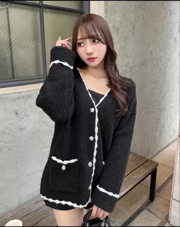 [ 새상품 ] Rady 바이컬러 니트 코트 블랙 S사이즈