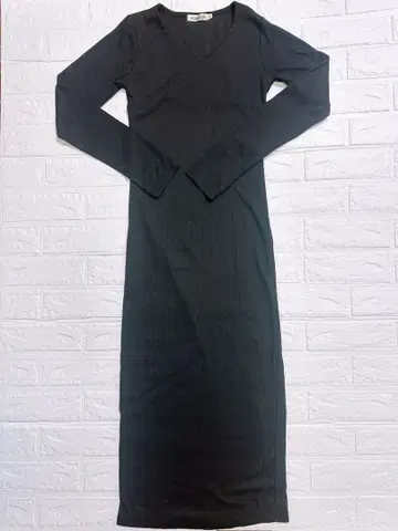 블랙 V넥 긴팔 롱 원피스