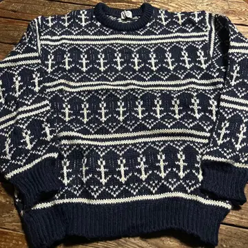 HARVARD 하버드 니트 스웨터 네이비와 화이트 앵커 패턴 L 사이즈