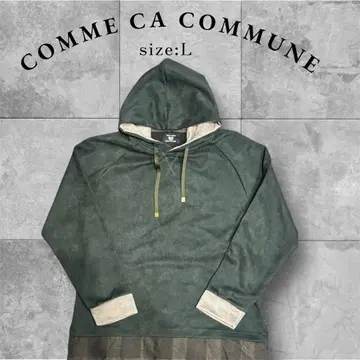 COMME CA COMMUNE 페이크 스웨이드 후드티 L 그린 안감 체크