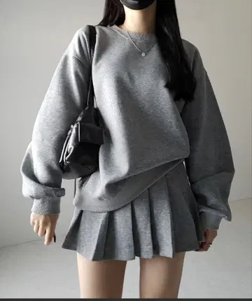 [ 셋업 ] 오버 맨투맨 상의 + 플리츠 미니 스커트 SET