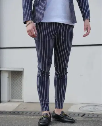 BELINDA 스트라이프 슬랙스 네이비