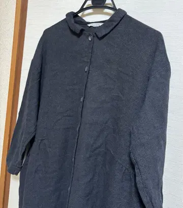 블루위로 오버 사이즈 따뜻한 쁘띠 칼라 롱 셔츠 원피스